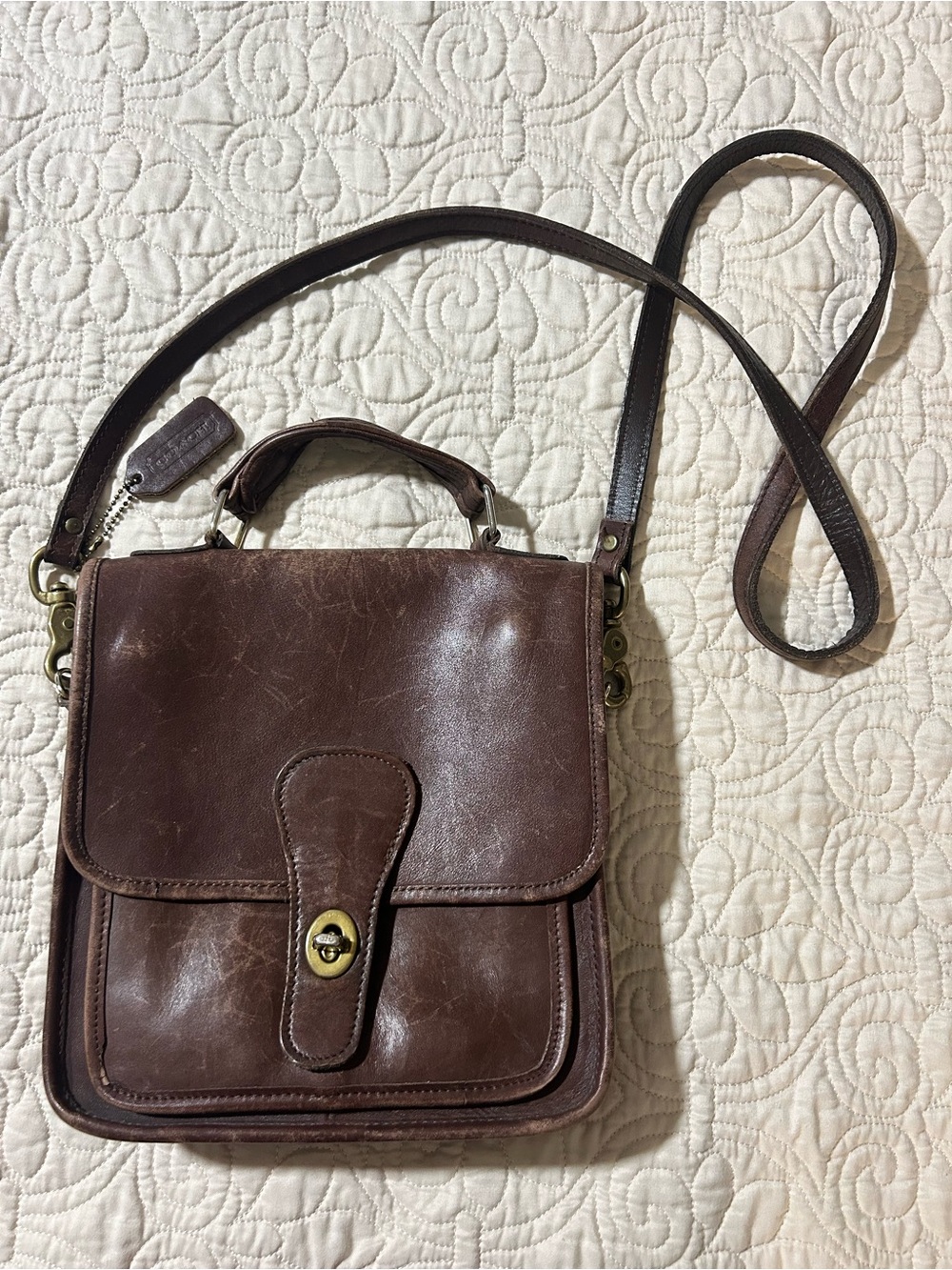 Vintage Coach Brown Leather Messenger Crossbody Bag